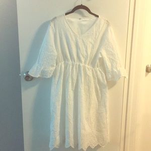 Linen eyelet white dress